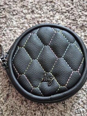 Lug Matte Luxe VL Circle Coin Pouch in Black with Rainbow Stitch